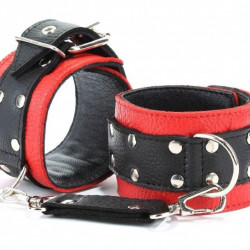 Красно-чёрные наручники из натуральной кожи