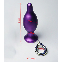 Фиолетовая металлическая анальная пробка с колечком - 8,7 см.